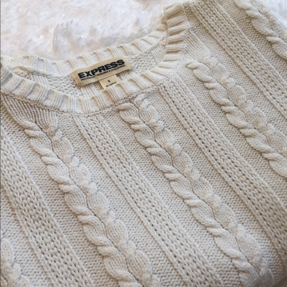 Express Sweaters - Express | Fitted Cable Knit White Sweater